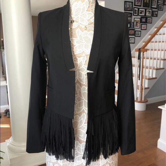 Banana Republic Chic Fringed Hem open front black blazer size 4 - Picture 3 of 13
